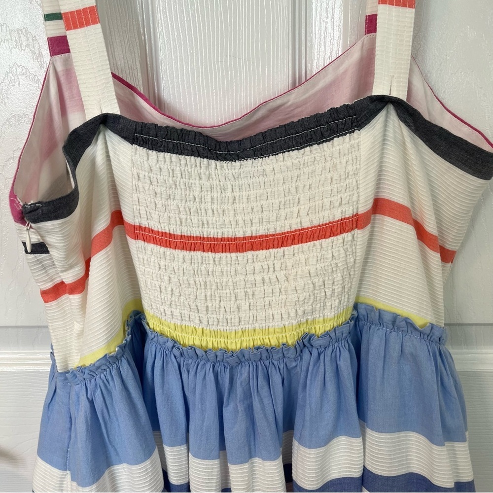 GAP White Rainbow Striped Cotton Square Neck Maxi Dress Women's Large Vacation - Picture 4 of 13
